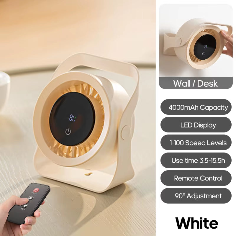 Outdoor Portable Electric Fan 4000Mah Angle Adjustable Rechargeable Desktop Fan Wall Mount Low-Noise 100 Gear Desk Cooling Fan