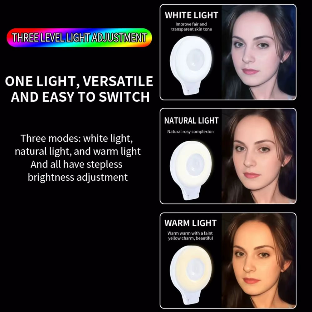 Adjustable Magnetic Phone Fill Light 3 Colors Soft Light Selfie Ring Lamp Clip-On LED Light for Vlog Makeup Live Streaming