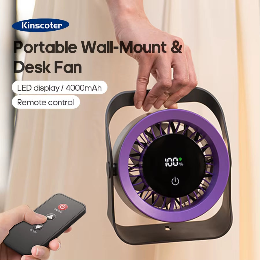 Outdoor Portable Electric Fan 4000Mah Angle Adjustable Rechargeable Desktop Fan Wall Mount Low-Noise 100 Gear Desk Cooling Fan