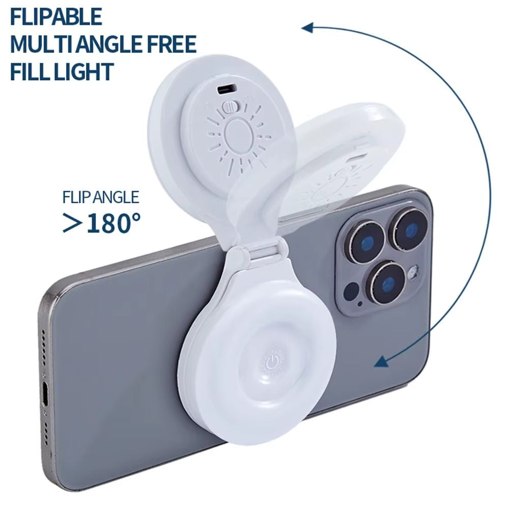 Adjustable Magnetic Phone Fill Light 3 Colors Soft Light Selfie Ring Lamp Clip-On LED Light for Vlog Makeup Live Streaming