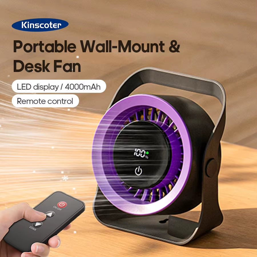 Newest Portable 4000Mah Rechargeable Table Fan Angle Adjustable Wall Fan Remote Control Touch Screen Mini High-Speed Cooling Fan