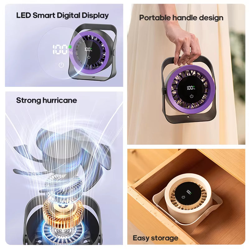 Outdoor Portable Electric Fan 4000Mah Angle Adjustable Rechargeable Desktop Fan Wall Mount Low-Noise 100 Gear Desk Cooling Fan