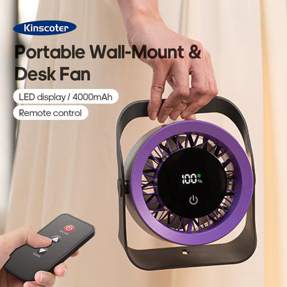 Outdoor Portable Electric Fan 4000Mah Angle Adjustable Rechargeable Desktop Fan Wall Mount Low-Noise 100 Gear Desk Cooling Fan