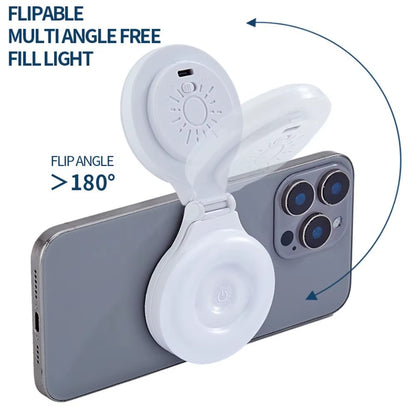Adjustable Magnetic Phone Fill Light 3 Colors Soft Light Selfie Ring Lamp Clip-On LED Light for Vlog Makeup Live Streaming